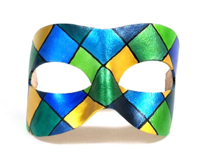 Blue and Green Diamond Leather Mask - Front View