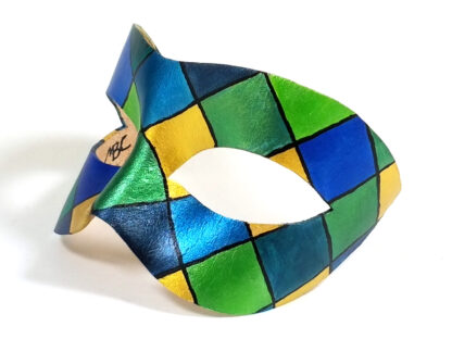 Blue and Green Diamond Leather Mask - Side View