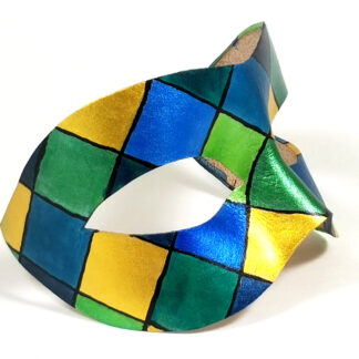 Blue and Green Diamond Leather Mask - Side View