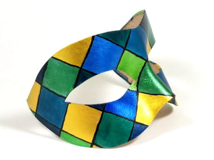 Blue and Green Diamond Leather Mask - Side View