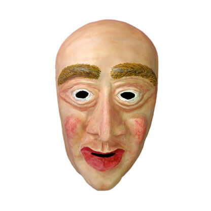 Selfie 3 - Papier-mâché, clay and acryic paint art mask - bald man - white background