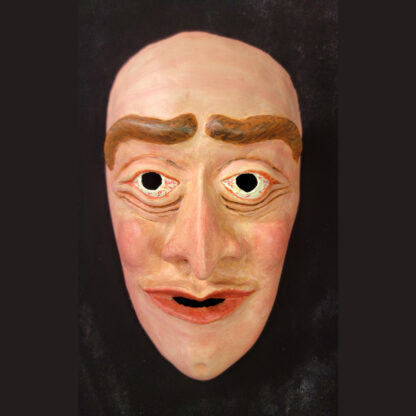 Selfie 4 - Papier-mâché, clay and acryic paint art mask - bald man - black background