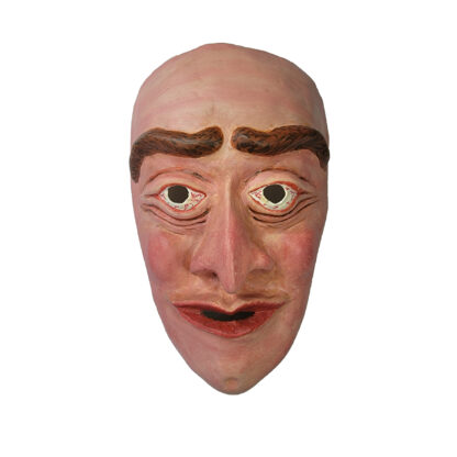 Selfie 4 - Papier-mâché, clay and acryic paint art mask - bald man - white background